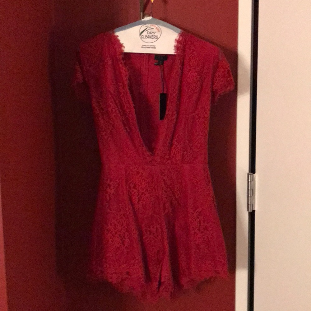 Nbd red lace romper Xs